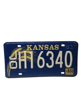 Vintage 1981 Kansas License Plate Blue Yellow Wheat Design Auto Tag Johnson Co